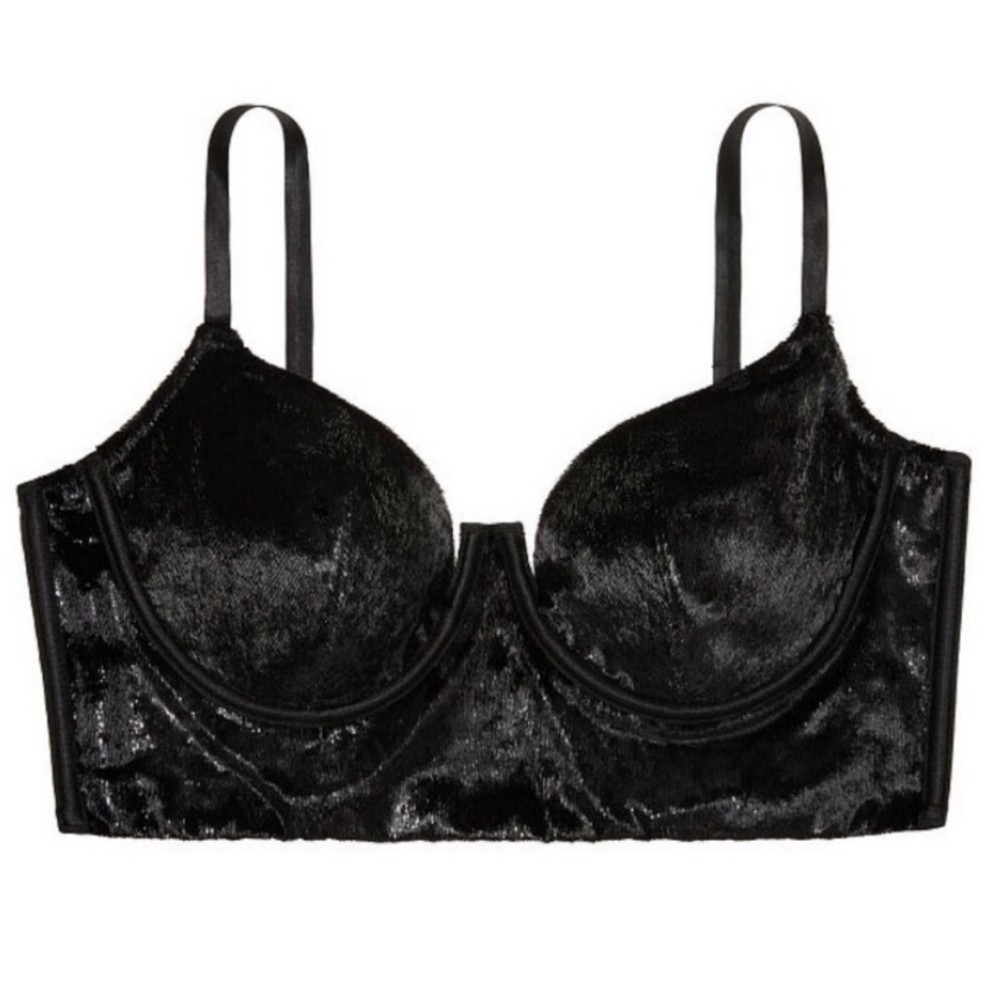 Victoria's Secret Very Sexy Black Velvet balconet Bra Womens 34B